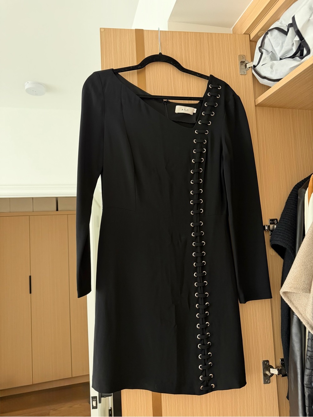 A.L.C. Black Long-Sleeve Lace-Up Shift Dress